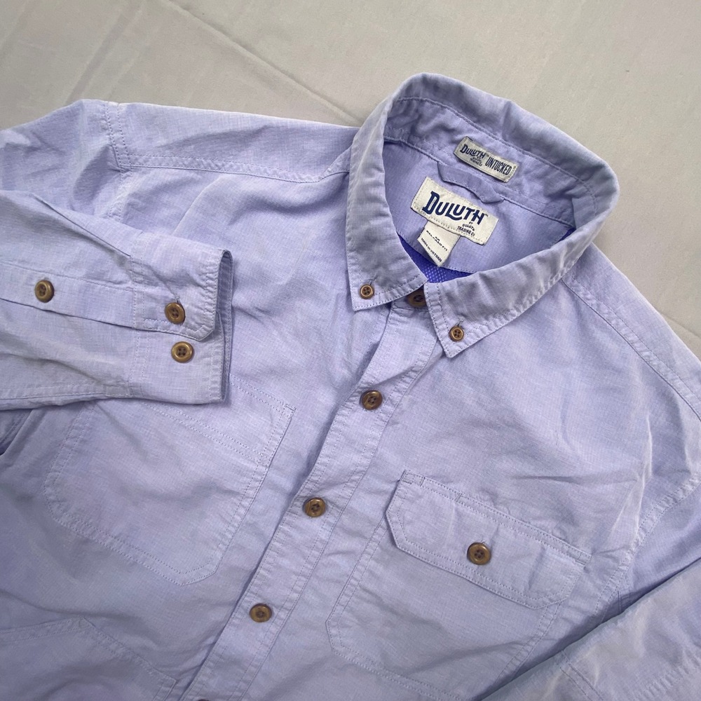 Duluth‎ Trading Mens Medium Blue Vented Fishing Shirt Relaxed Fit Untucked